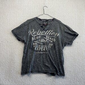 Y2K Rebellion Denim Gothic Cyber Affliction Style Racing Grunge T-Shirt Men L **